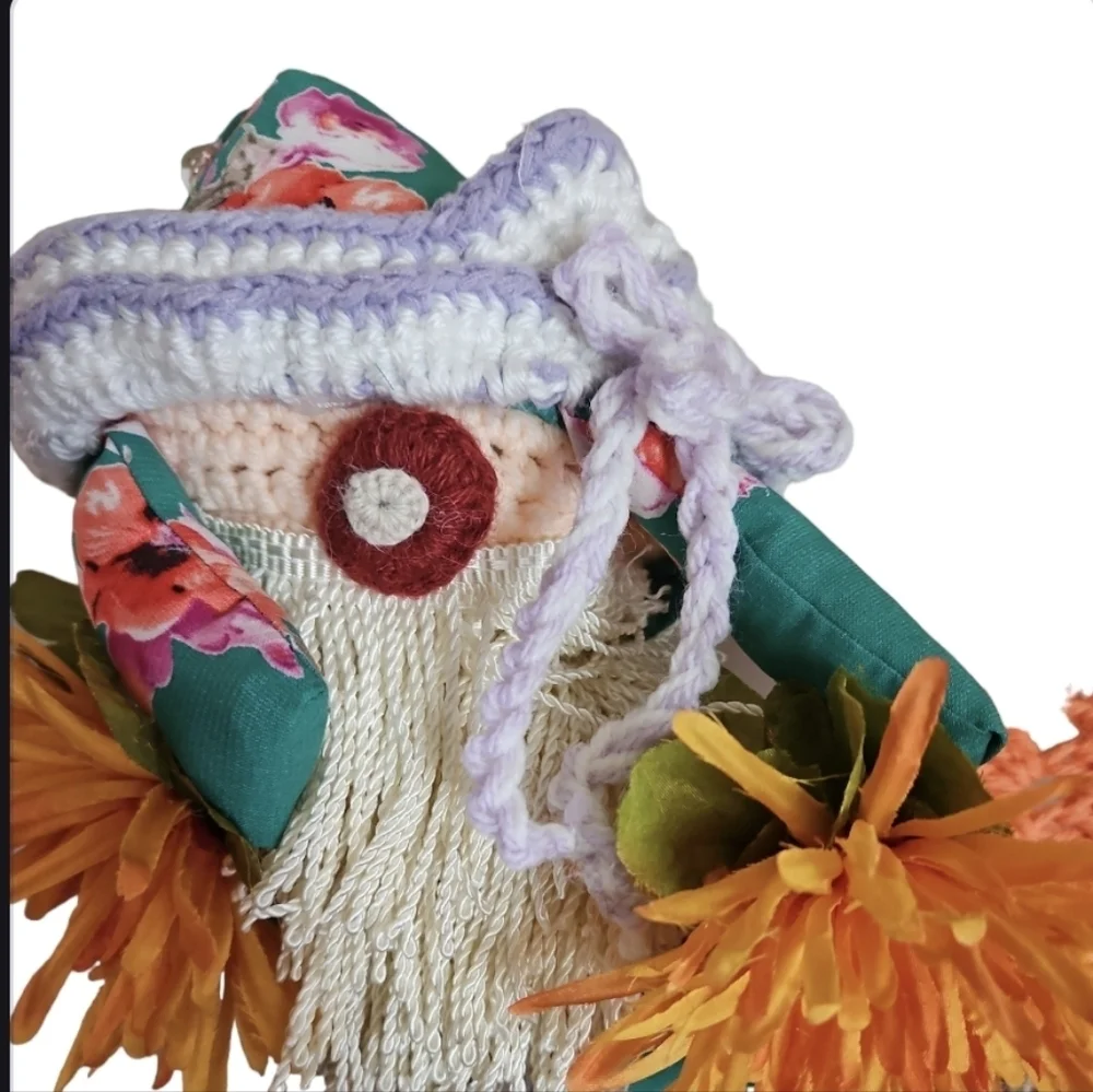 Handcrafted holiday wreath fall crochet pumpkin wall decor floral gnome collage